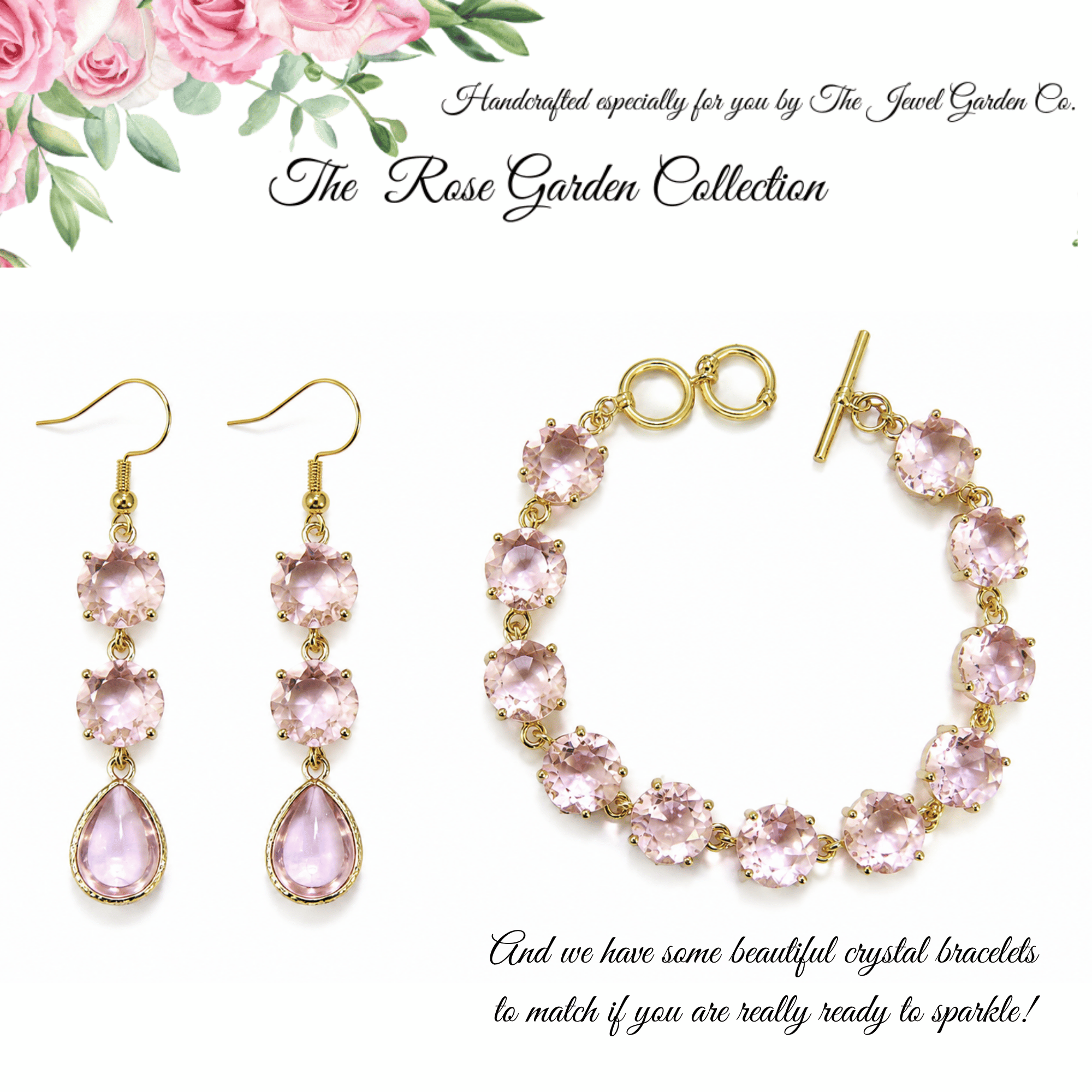 Blush Pink Sparkly Crystal Drop Earrings — From Our Rose Garden Collection - Image 7