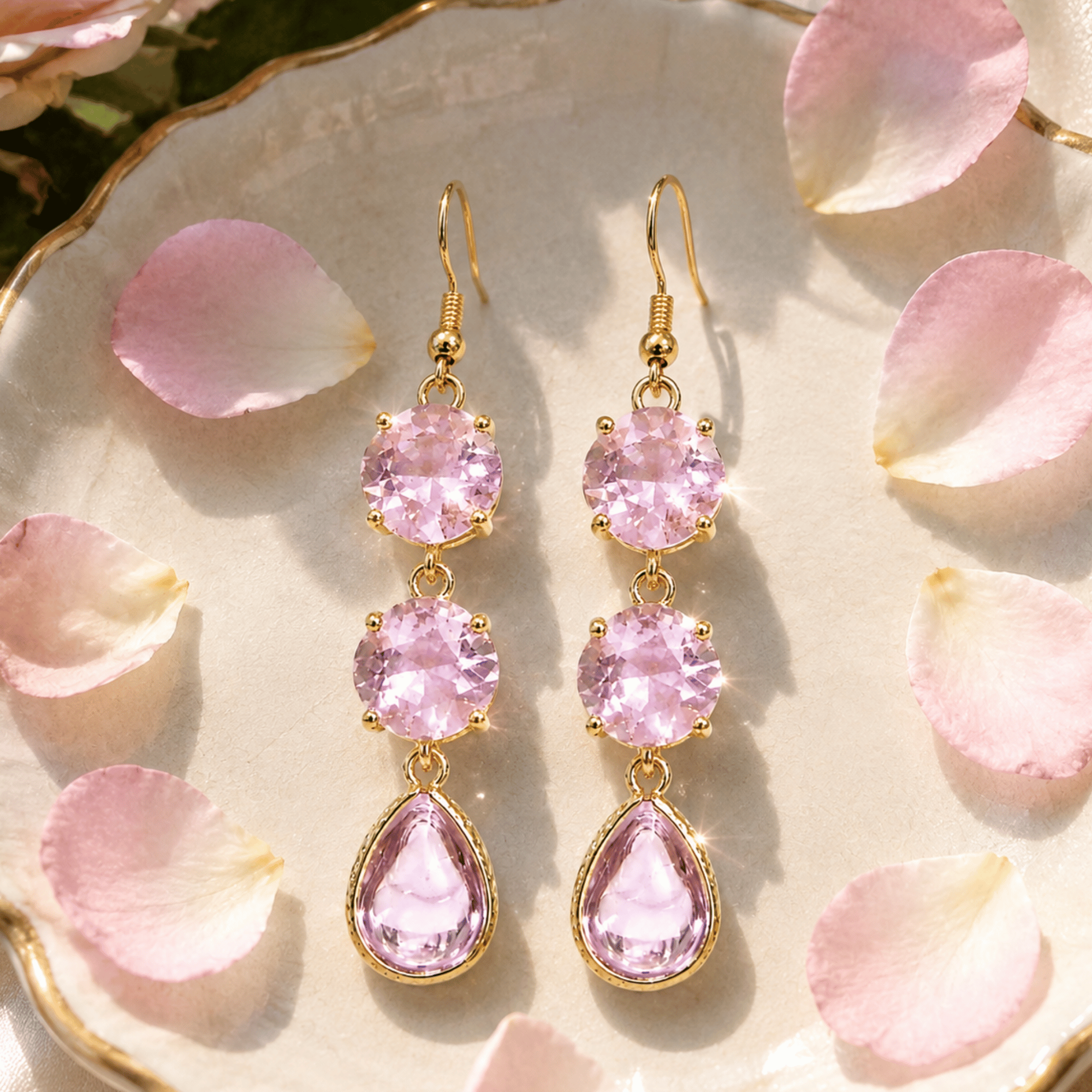 Blush Pink Sparkly Crystal Drop Earrings — From Our Rose Garden Collection - Image 2