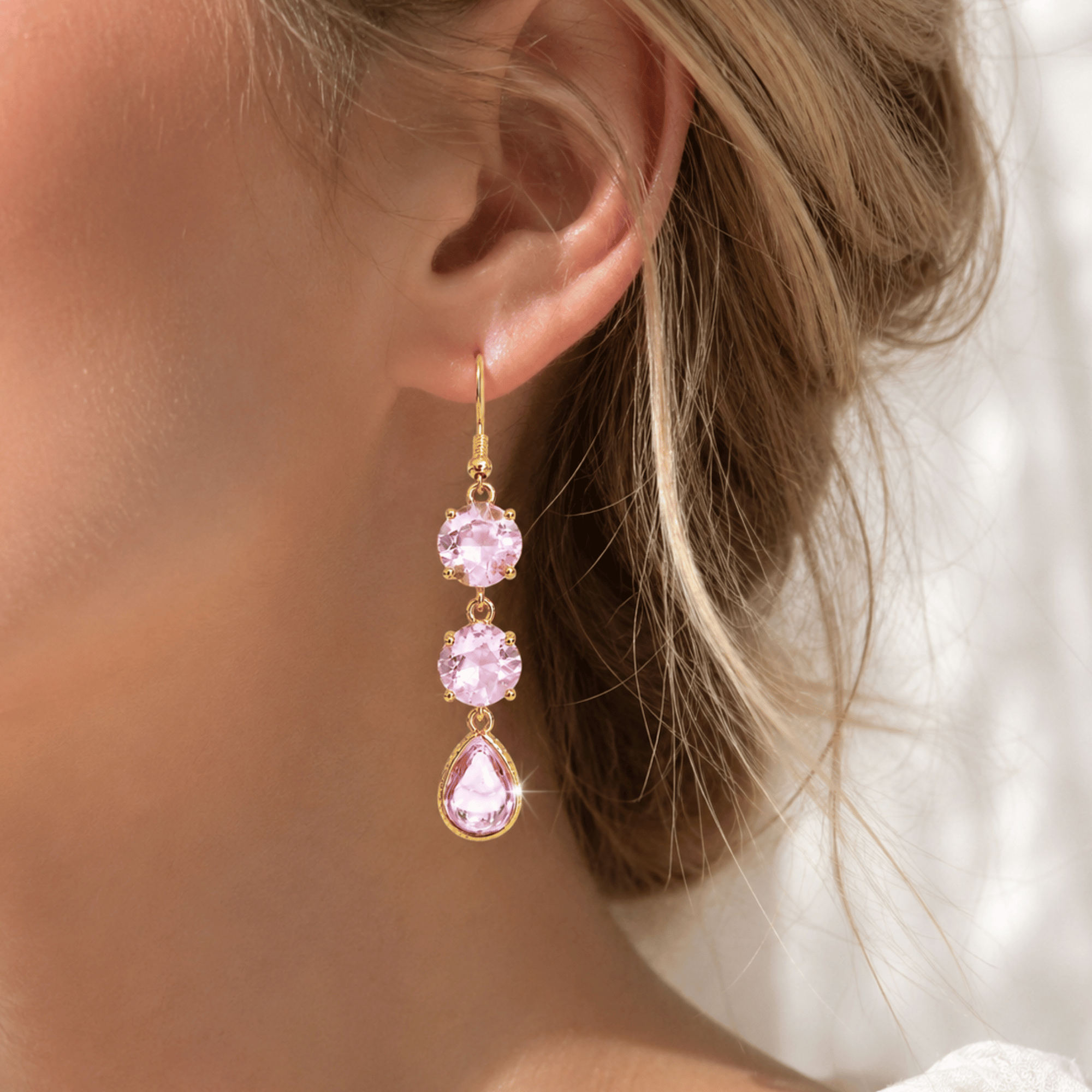 Blush Pink Sparkly Crystal Drop Earrings — From Our Rose Garden Collection - Image 3